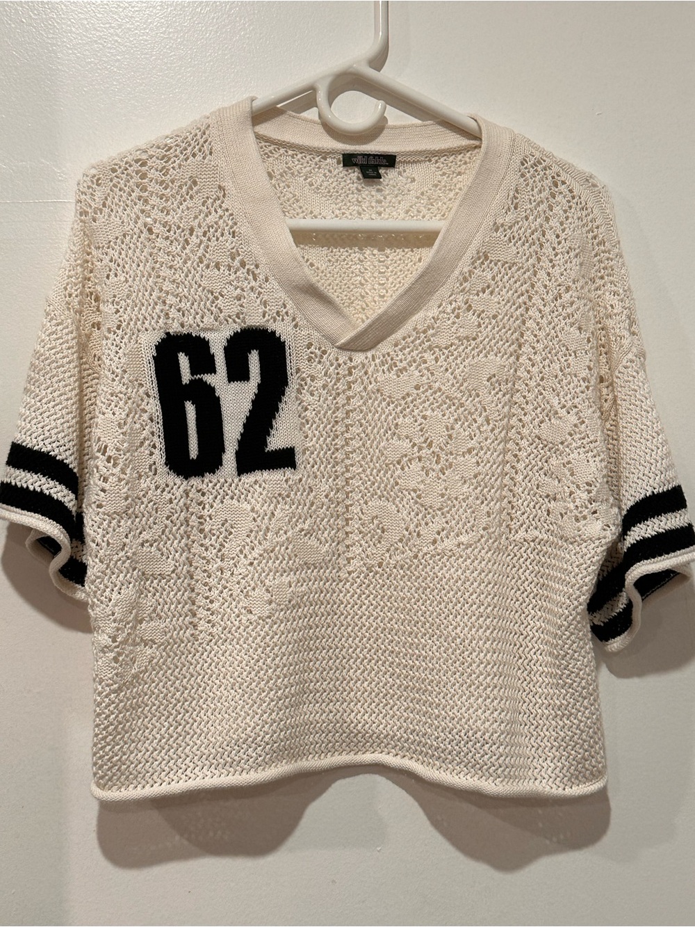 wild fable White Knit V-Neck Sweater Top with Black Details 100% Cotton - Picture 2 of 10